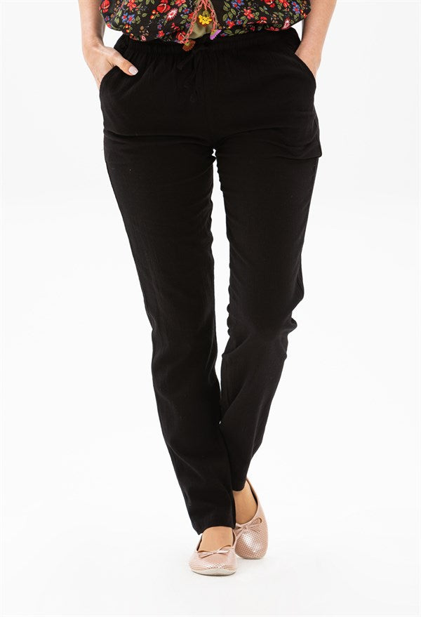 Women's Pocket Black Gauze Pants