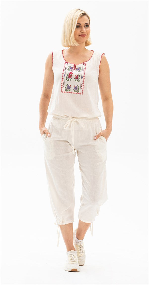 Women's Cream Gauze Capri Pants