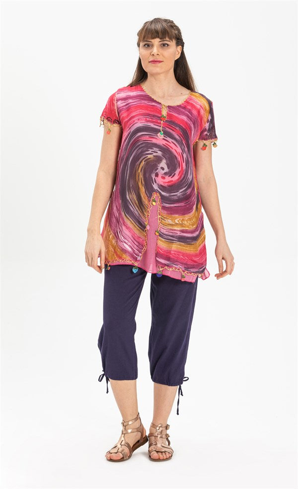 Women's Purple Gauze Capri Pants