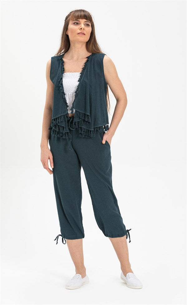 Women's Petrol Gauze Capri Pants