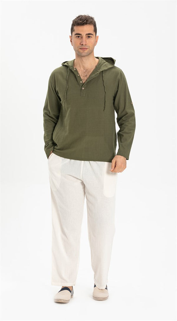 Men's Hooded Khaki Gauze Sweatshirt