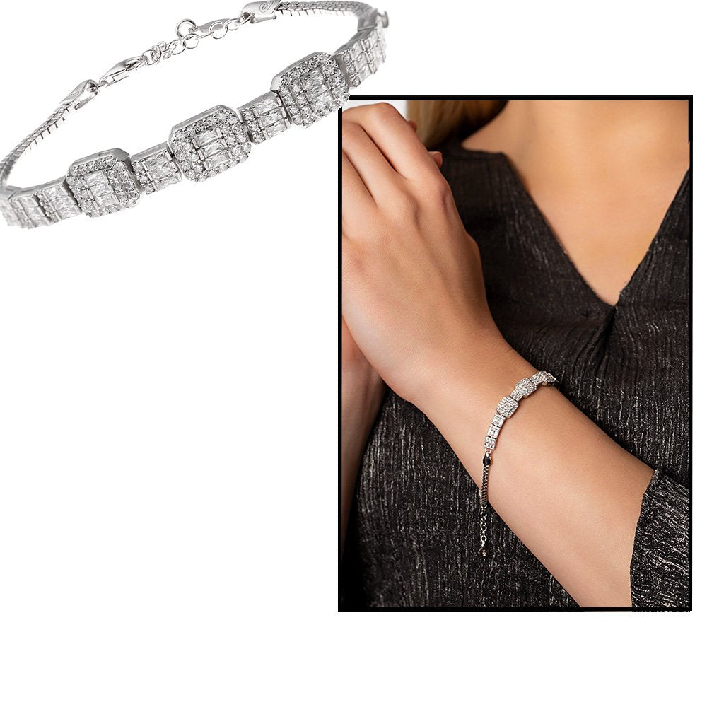 Women's Baguette Gemmed 925 Carat Silver Bracelet