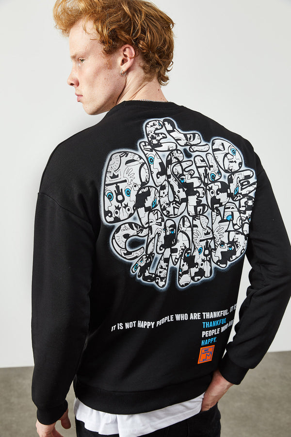 Men's Back Printed Black Sweatshirt