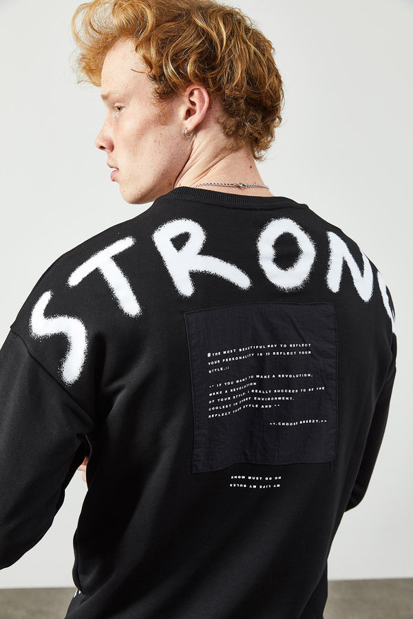 Men's Back Printed Black Sweatshirt