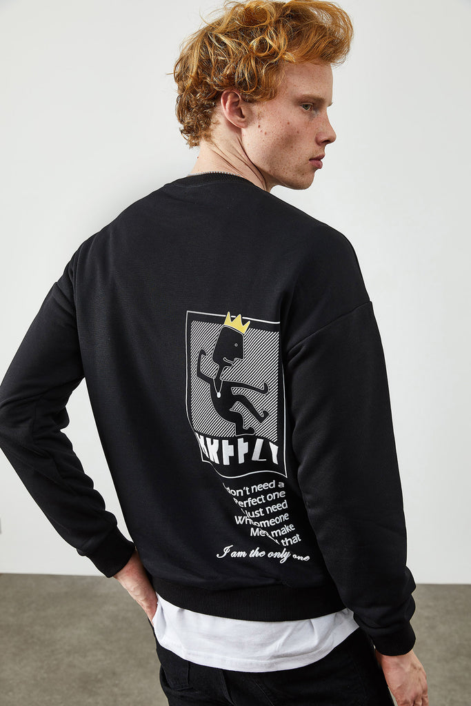 Men's Back Printed Black Sweatshirt
