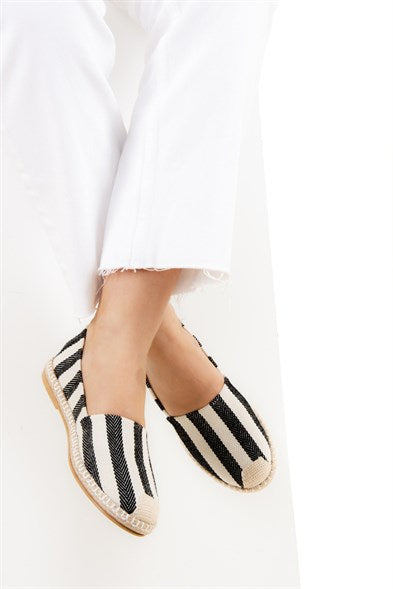 Women's Striped White - Black Shoes