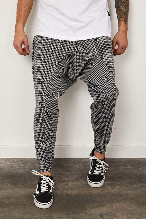 Men's Hound's Tooth Pattern Black - White Loose Pants