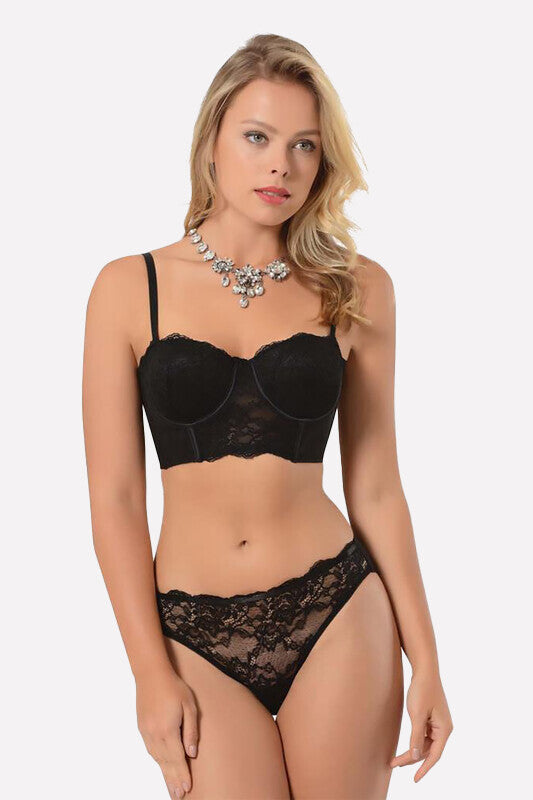 Women's Black Lace Bustier & Panty Set