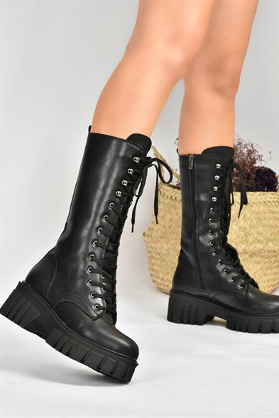 Women's Black Leather Long Boots