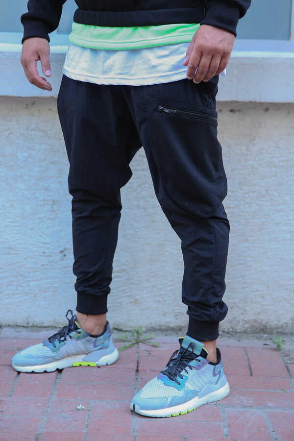 Men's Zip Detail Black Sport Pants