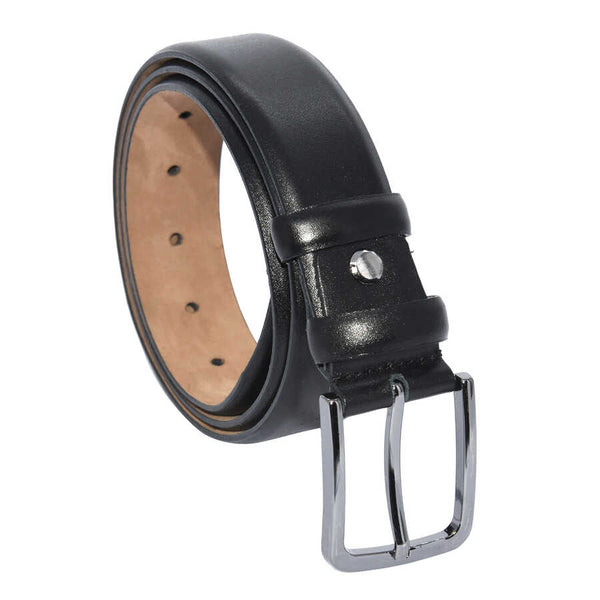 Men's Plain Black Leather Classic Belt- 3.5 cm