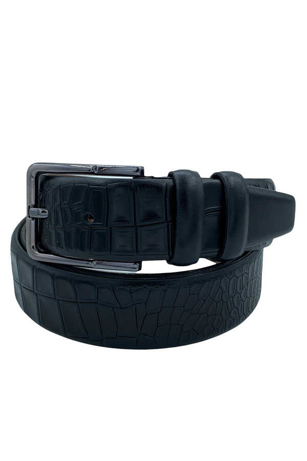 Men's Patterned Black Leather Classic Belt