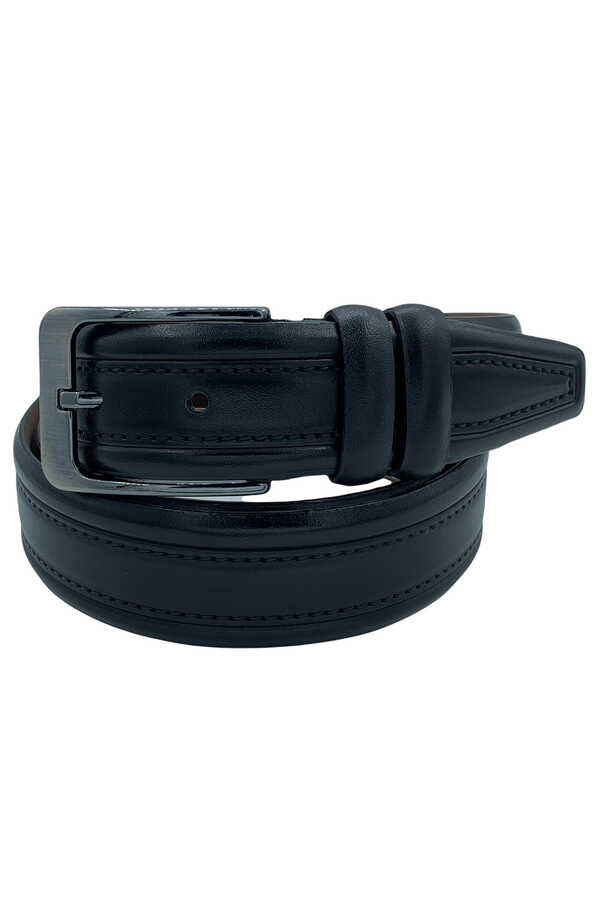 Men's Patterned Black Leather Classic Belt