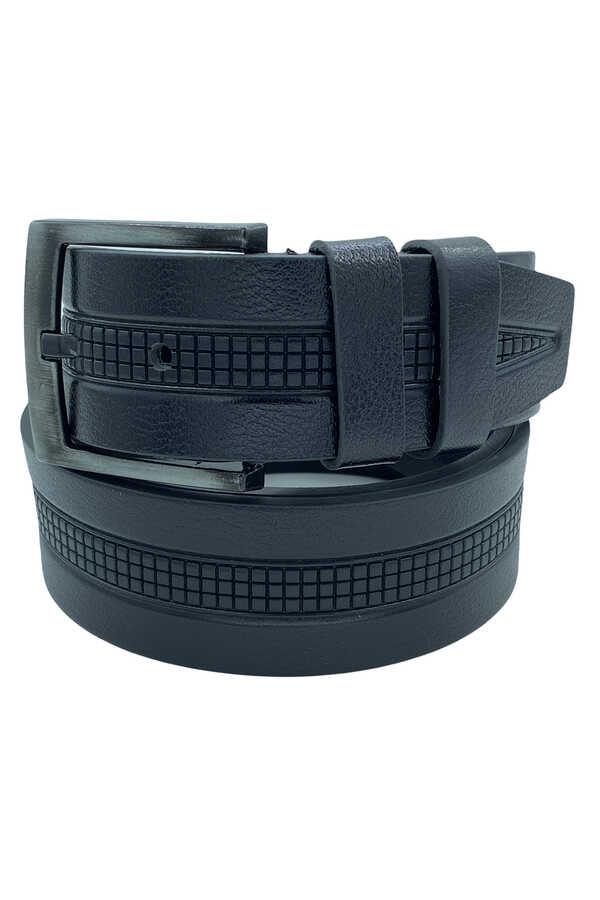 Men's Patterned Black Leather Belt