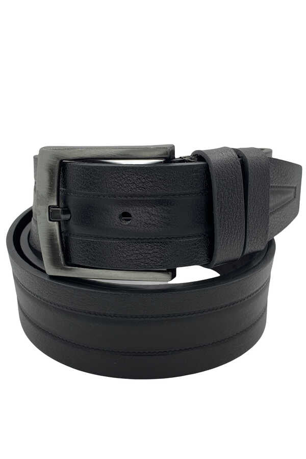 Men's Patterned Black Leather Belt
