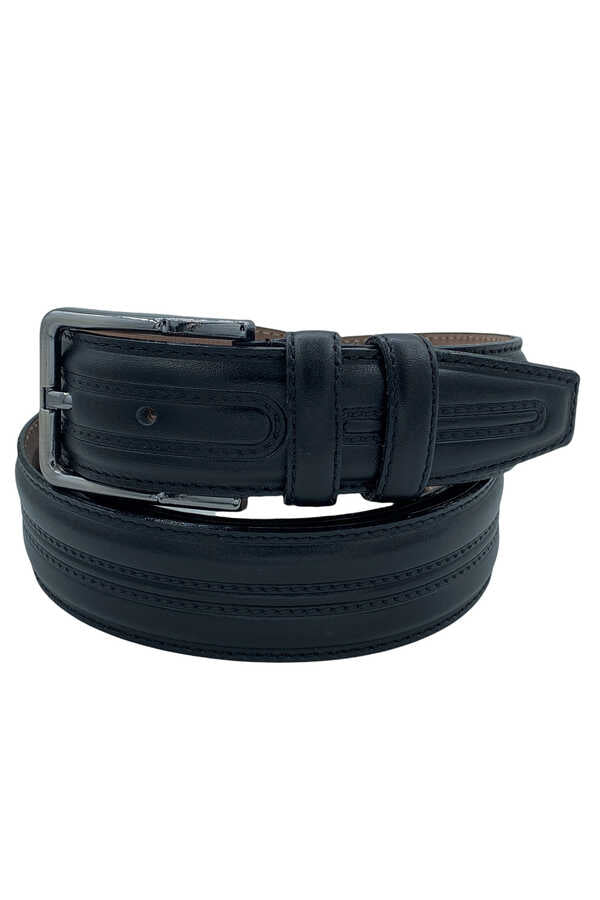 Men's Stitched Black Leather Classic Belt