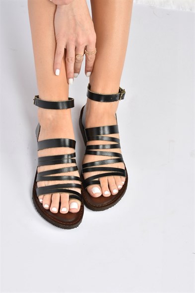 Women's Black Leather Sandals