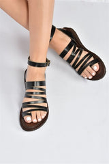 Women's Black Leather Sandals