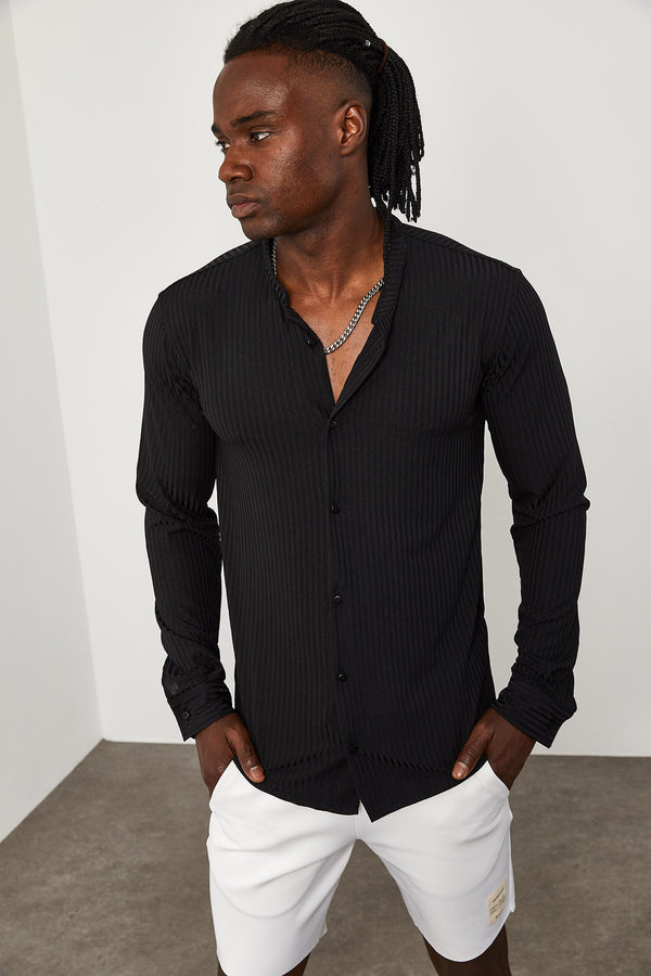 Men's Crew Neck Black Rib Shirt