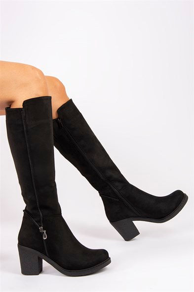 Women's Long Black Heeled Boots