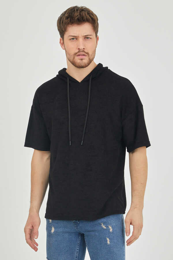 Men's Hooded Short Sleeves Black Sweatshirt
