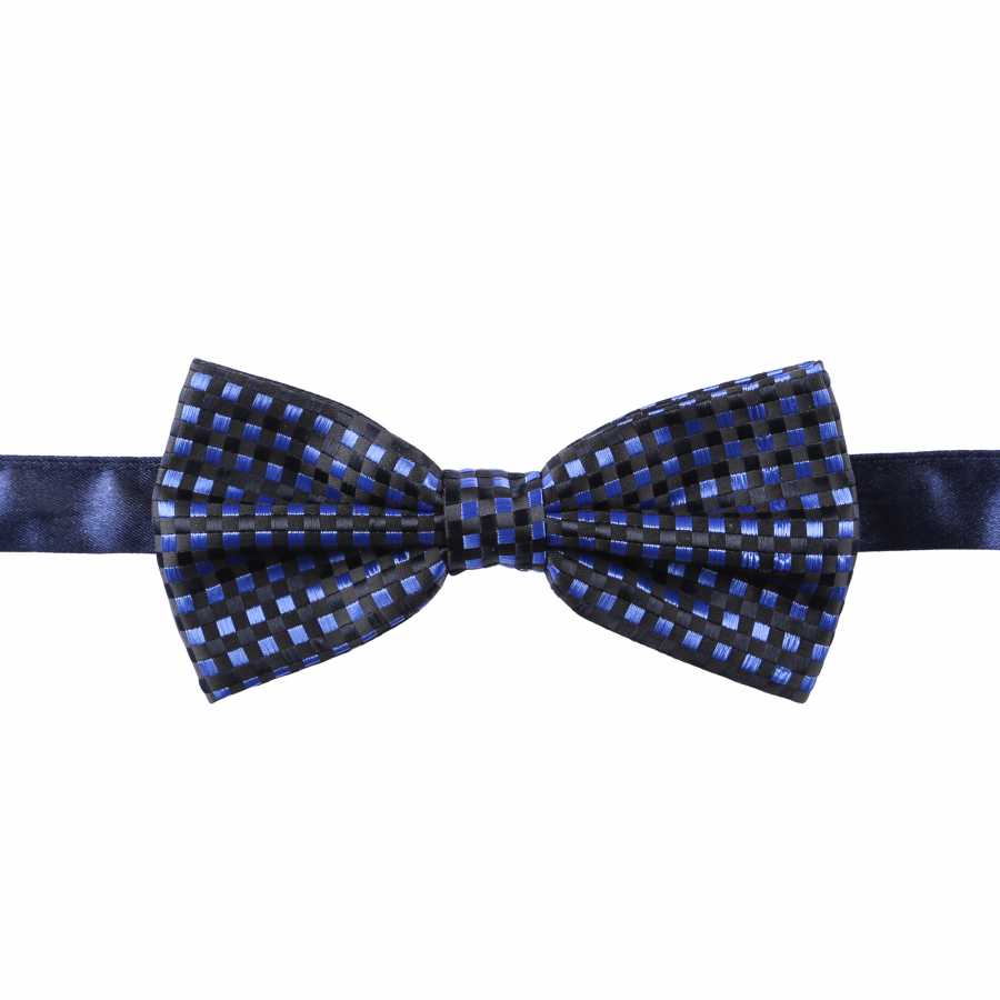 Woven Patterned Black Navy Blue Bow Tie