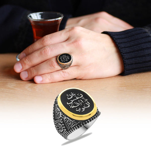 Men's Black Enamel Detail 925 Carat Silver Ring