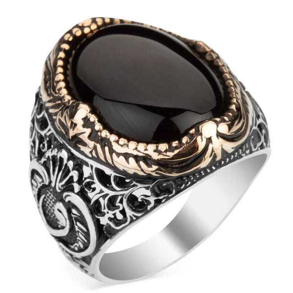 Men's Black Onyx Gemmed Silver Ring