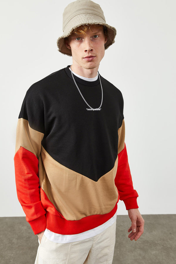 Men's Black Color Block Sweatshirt