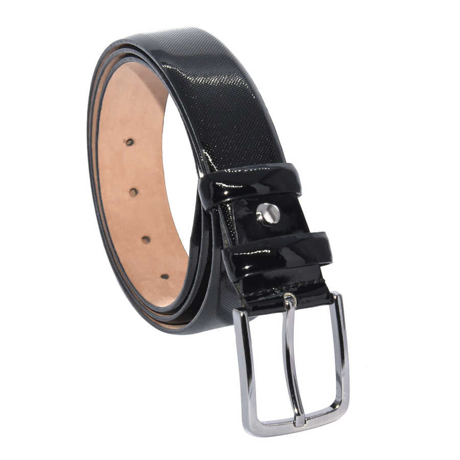 Men's Patterned Black Patent Classic Leather Belt