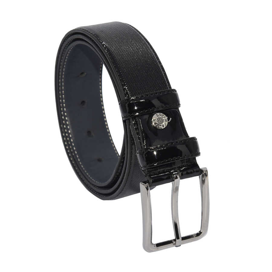Men's Patterned Black Patent Artificial Leather Classic Belt- 3.5 cm