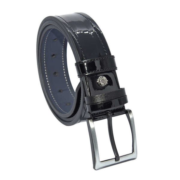 Men's Stitched Black Patent Artificial Leather Sport Belt- 4 cm