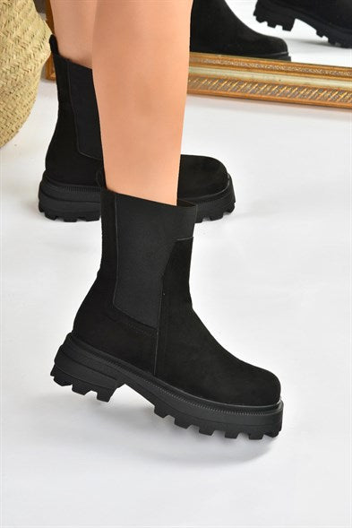 Women's Thick Sole Black Suede Boots
