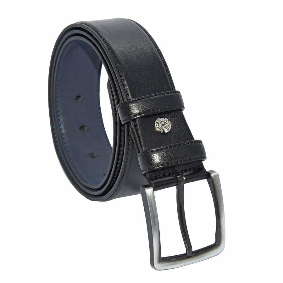 Men's Stitched Plain Black Artificial Leather Classic Belt- 4 cm