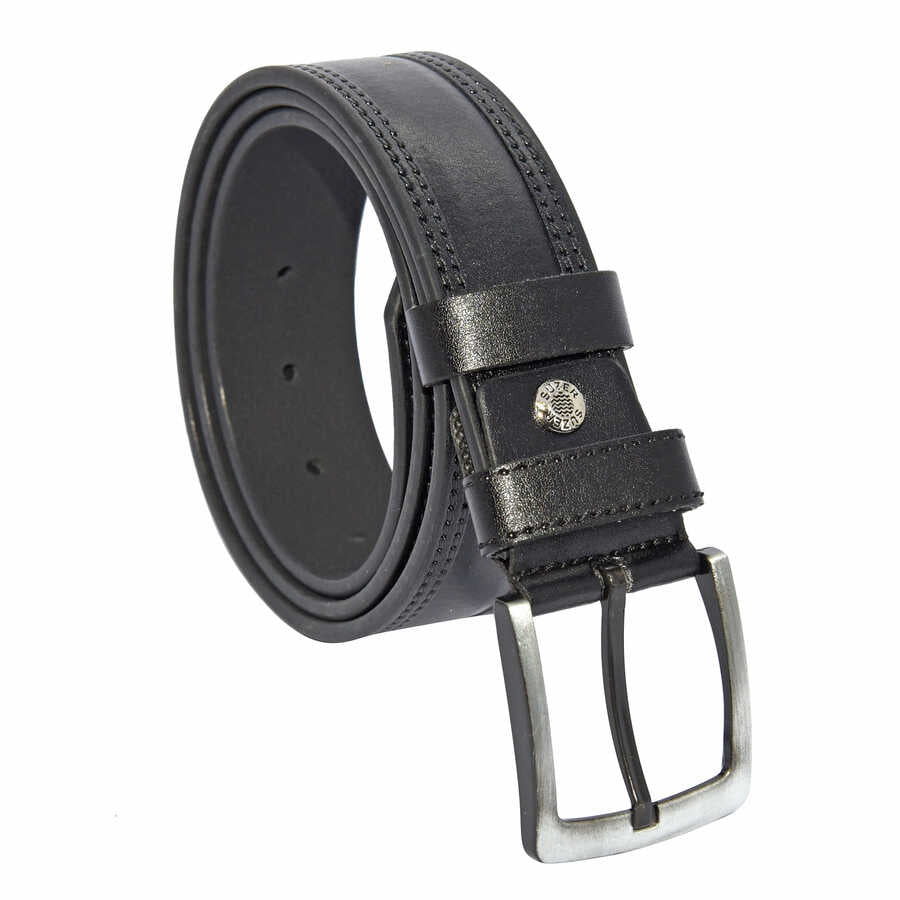 Men's Stitched Black Artificial Leather Sport Belt- 4 cm