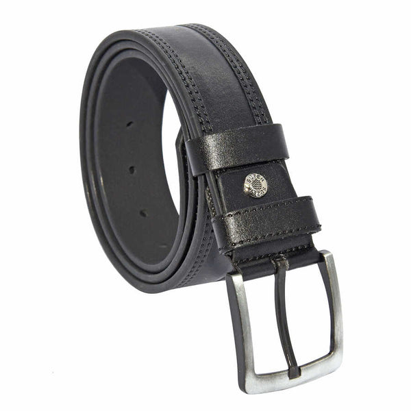 Men's Stitched Black Artificial Leather Sport Belt- 4 cm