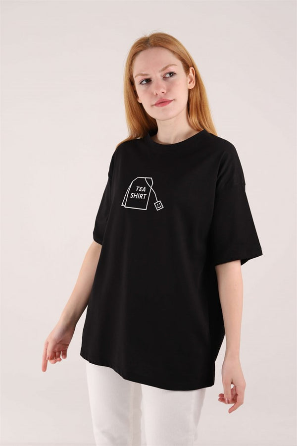 Women's Embroidered Black T-shirt