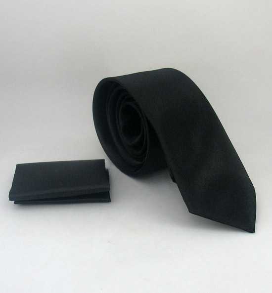 Plain Black Satin Handkerchief Slim Fit Tie
