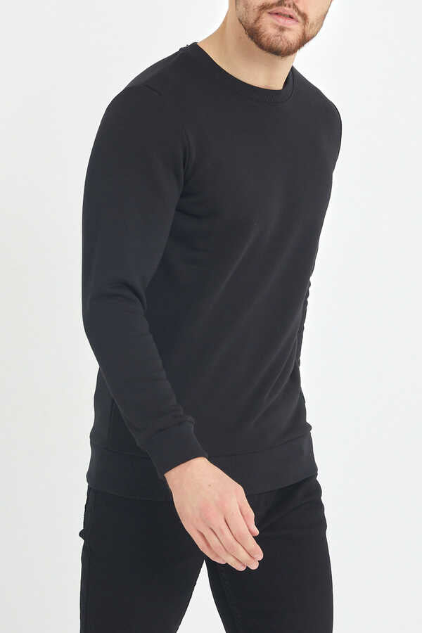Men's Crew Neck Basic Black Sweatshirt