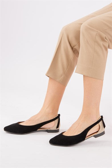 Women's Black - Tan Flat Shoes