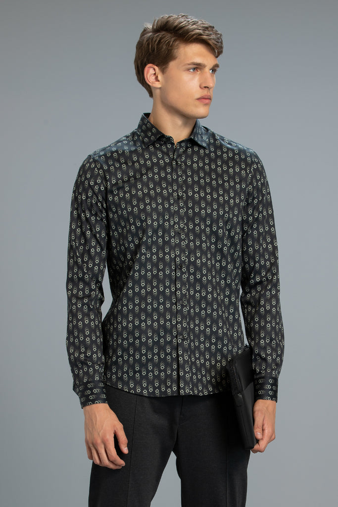 Men's Patterned Black Slim Fit Shirt