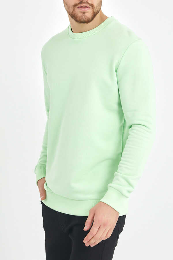 Men's Crew Neck Basic Aqua Green Soft Texture Sweatshirt