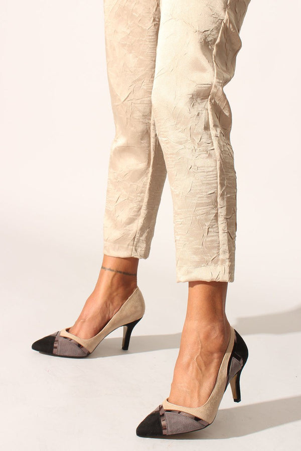 Women's Beige Suede Heeled Shoes