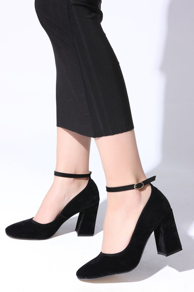 Women's Black Suede Heeled Shoes