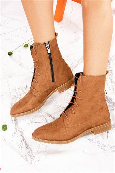 Women's Side Zipped Lace-up Ginger Boots