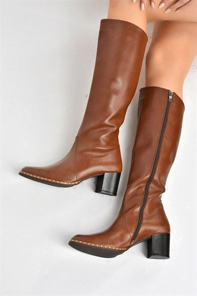 Women's Long Ginger Heeled Boots