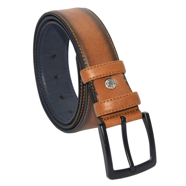 Men's Stitched Ginger Artificial Leather Classic Belt- 4 cm