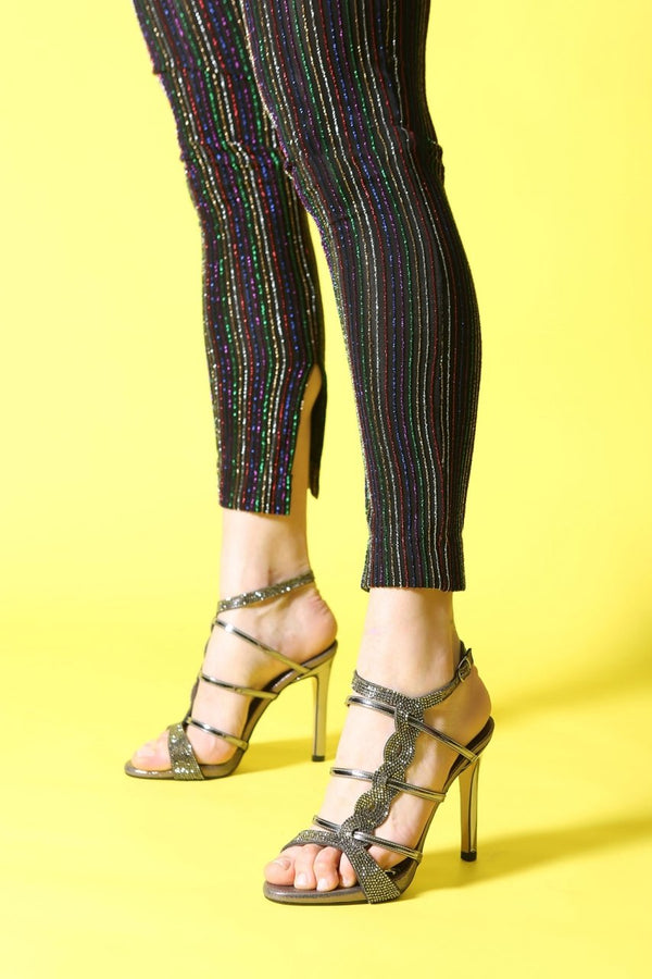 Women's Gemmed Platinum Heeled Shoes