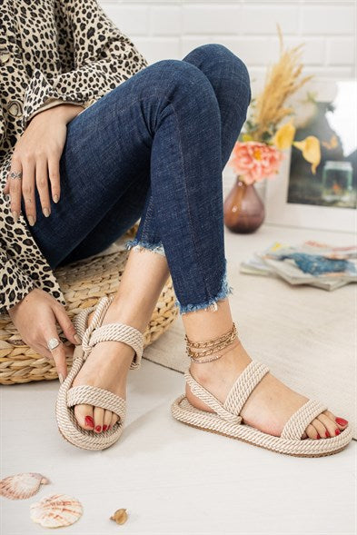 Women's Tan Straw Sandals