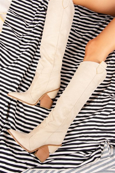 Women's Long Tan Heeled Boots